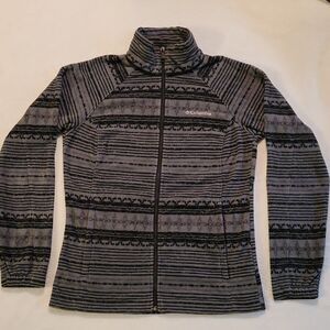 Columbia Women's Gray Black Geometric Full Zip Jacket S Pockets EUC Fast Ship
